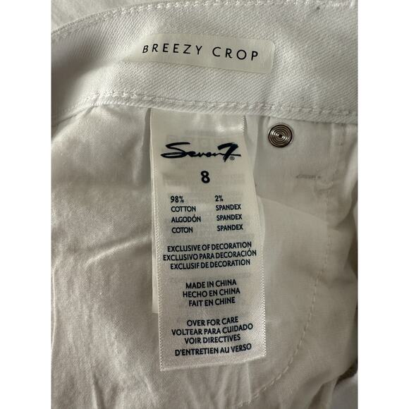Seven7 Size 8 Breezy Crop Stretch Straight Leg Jeans White Button Zip Pocket - Picture 10 of 12